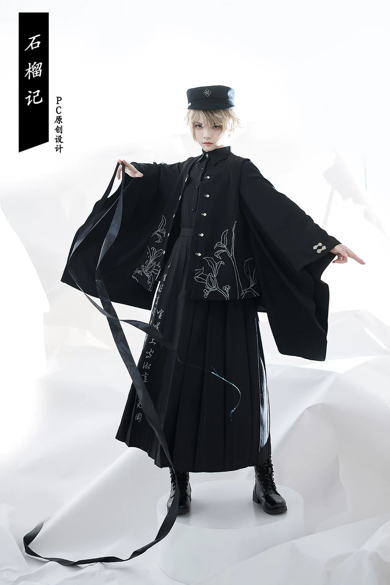Princess Chronicles - Pomegranate Note - Black Pleated Chinese-Inspired Skirt - styled outfit photograph 3
