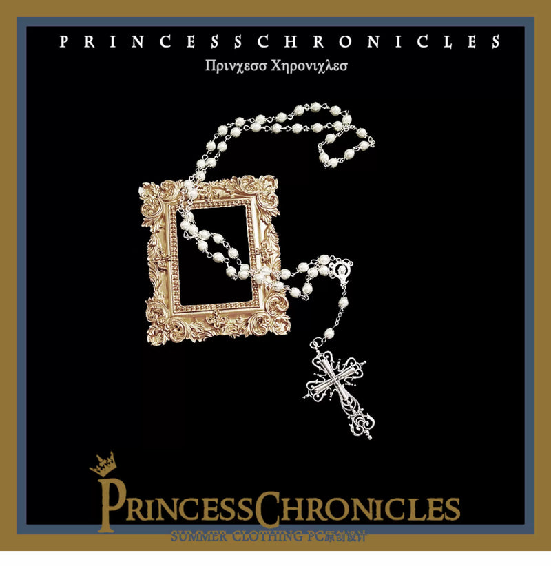 Princess Chronicles - Red - Gothic Cross & Pearl-Detail Necklace - product photograph 6