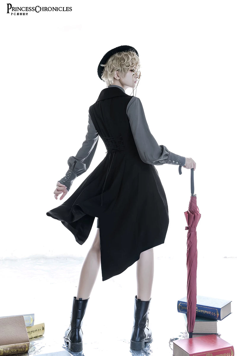 Princess Chronicles - Red Shadow - Asymmetric Gothic Ouji Long Vest - styled outfit photograph 3