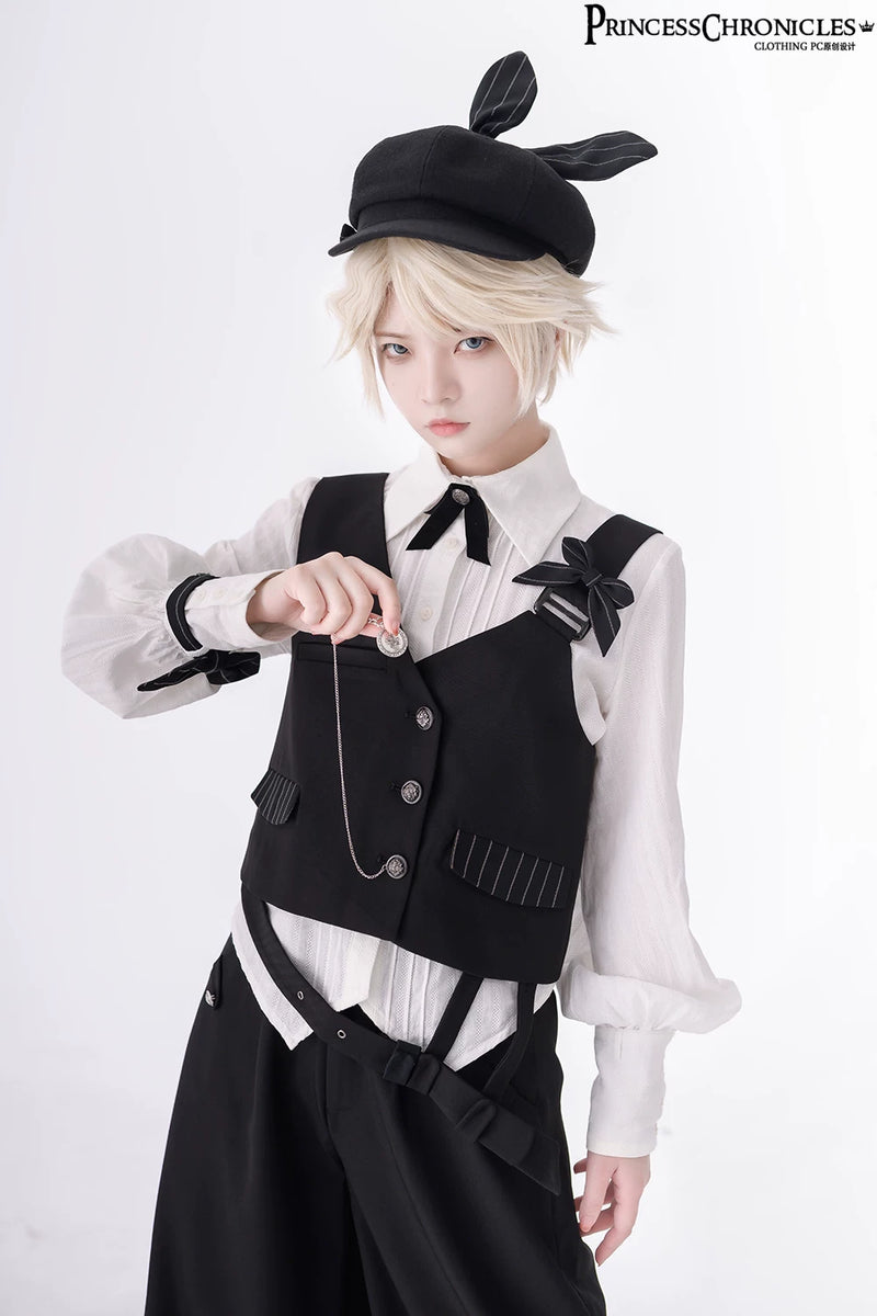 Princess Chronicles - Secret Morning News - Dark - Ouji Vest, Shirt & Cropped Trousers - styled outfit photograph 2