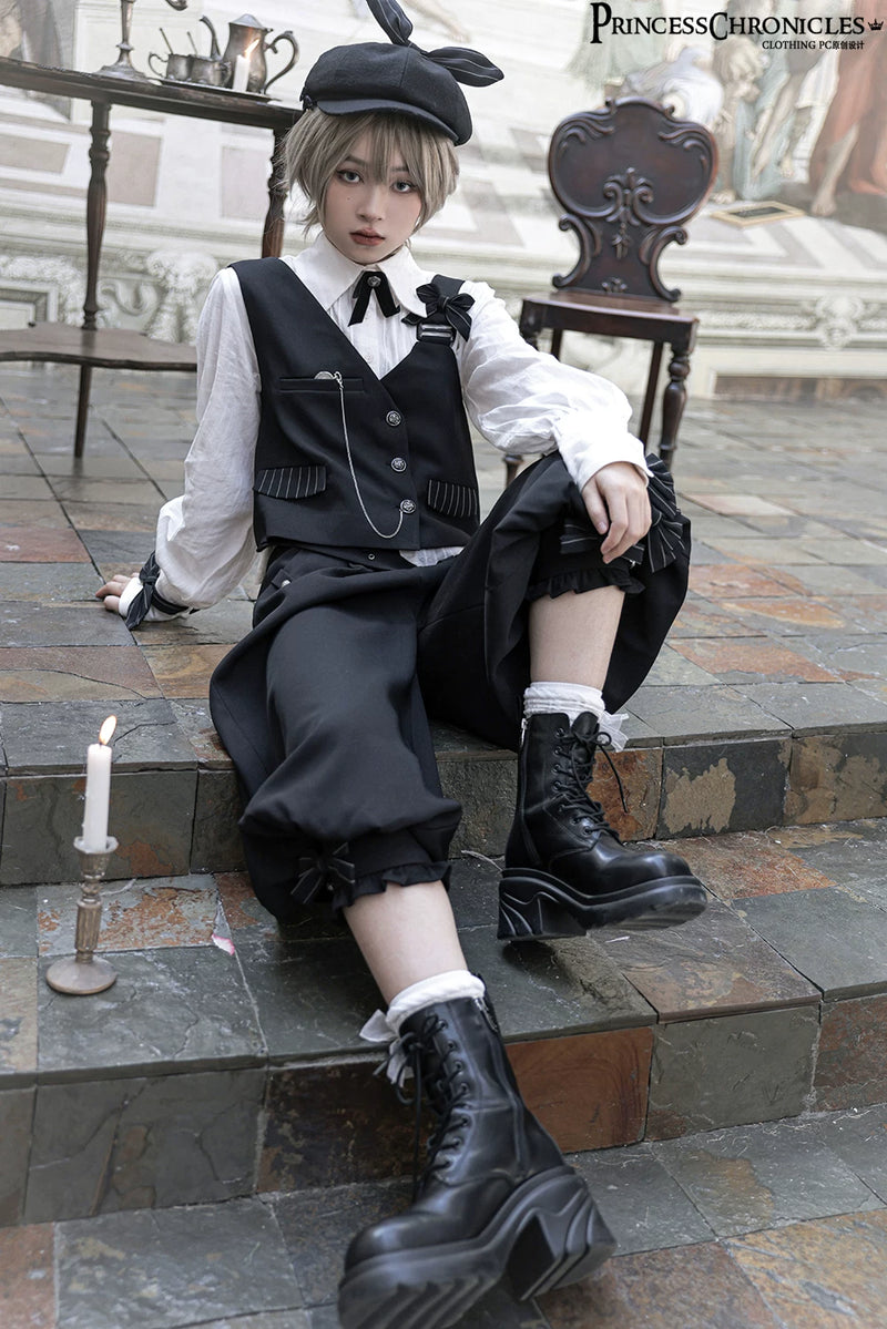 Princess Chronicles - Secret Morning News - Dark - Ouji Vest, Shirt & Cropped Trousers - styled outfit photograph 4