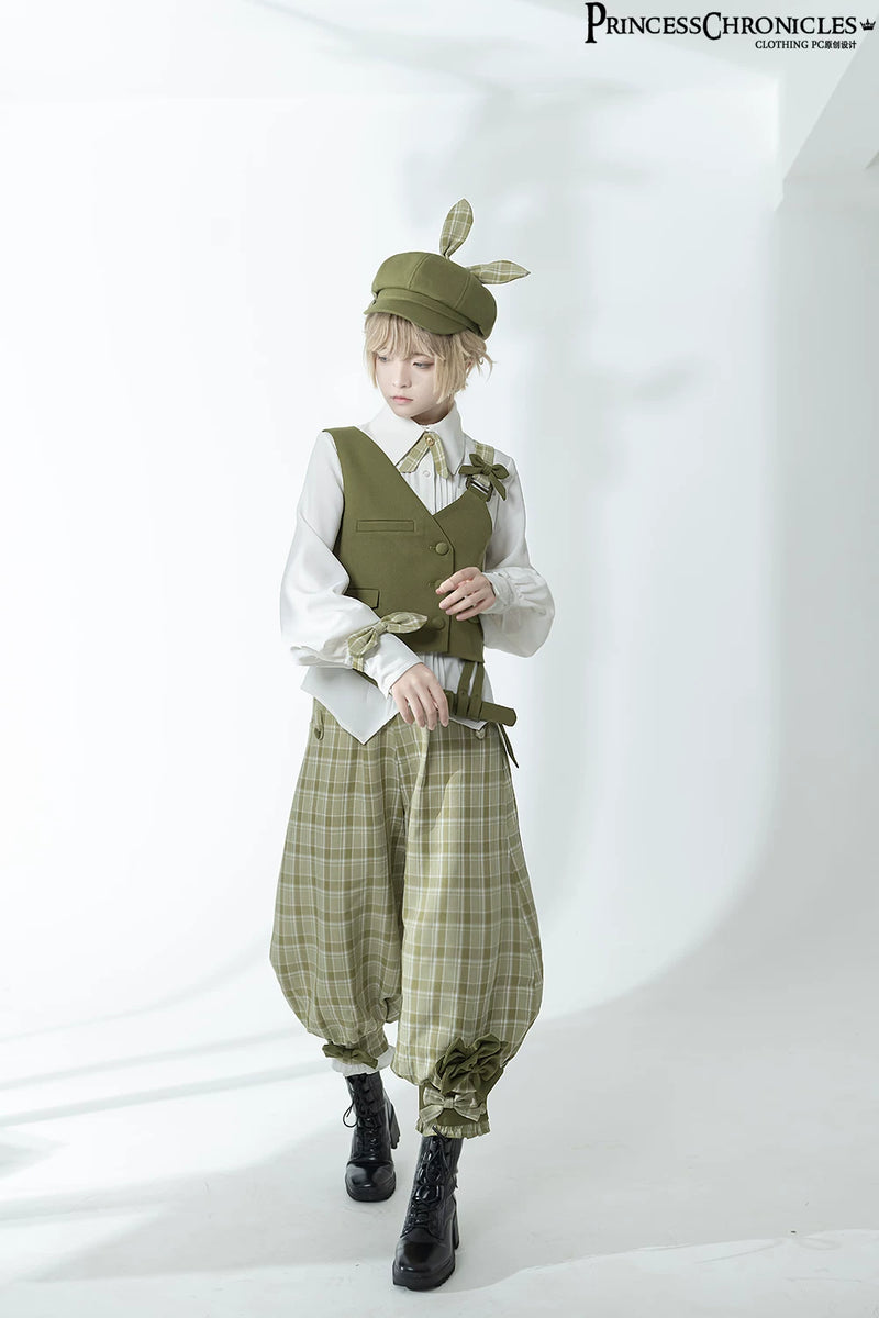 Princess Chronicles - Secret Morning Paper - Matcha - Ouji Vest, Shirt & Cropped Trousers - styled outfit photograph 3