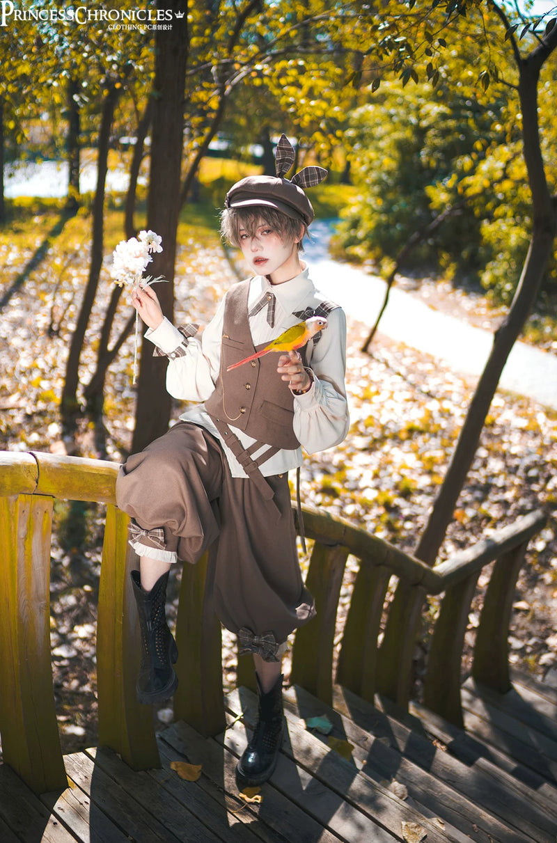 Princess Chronicles - Secret Morning Post - Coffee - Ouji Vest, Shirt & Cropped Trousers - styled outfit photograph 2