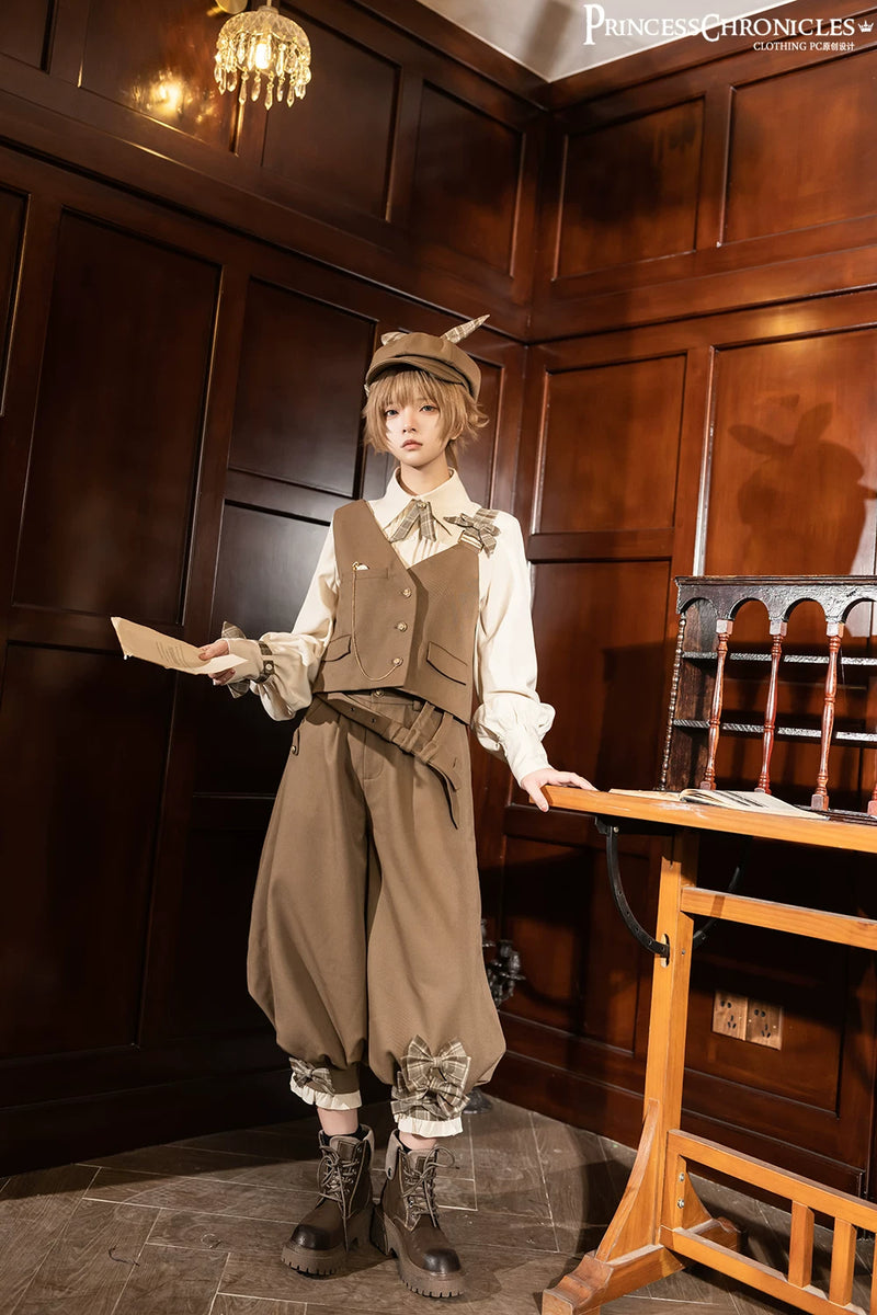 Princess Chronicles - Secret Morning Post - Coffee - Ouji Vest, Shirt & Cropped Trousers - styled outfit photograph 5