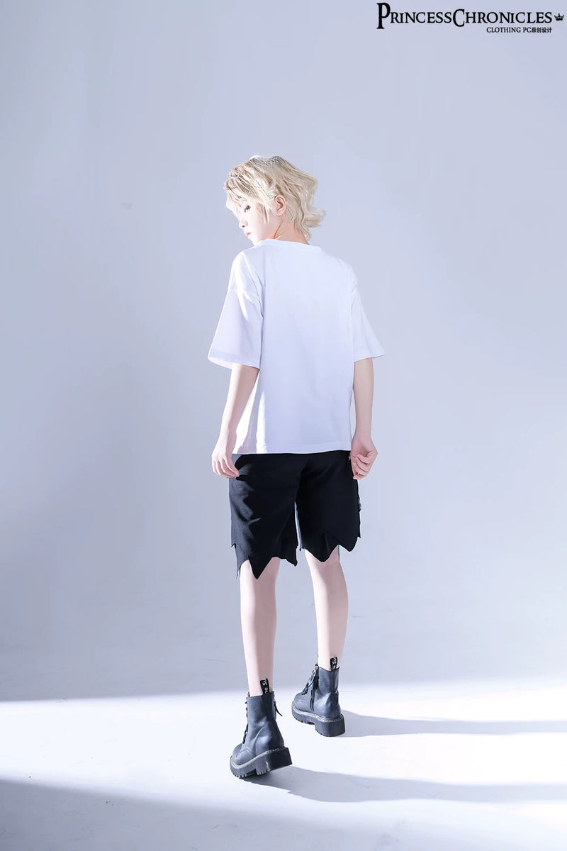 Princess Chronicles - Shadow Story - Irregular-Hem Black Ouji Shorts - styled outfit photograph 3
