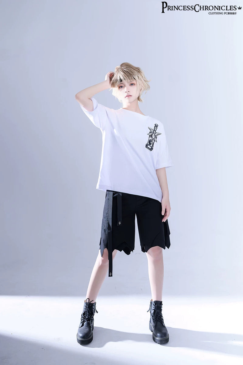 Princess Chronicles - Shadow Story - Irregular-Hem Black Ouji Shorts - styled outfit photograph 5