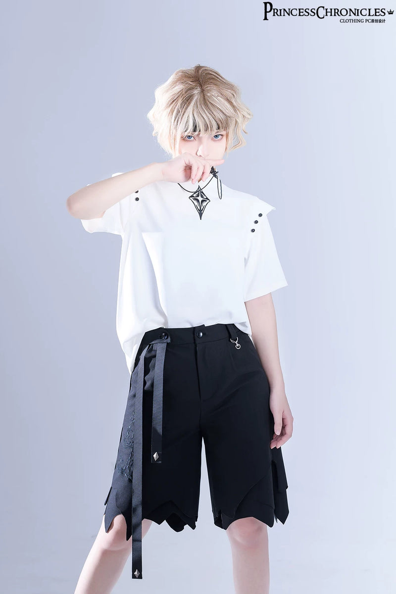 Princess Chronicles - Shadow Story - White Embroidered Short-Sleeve Shirt - styled outfit photograph 3