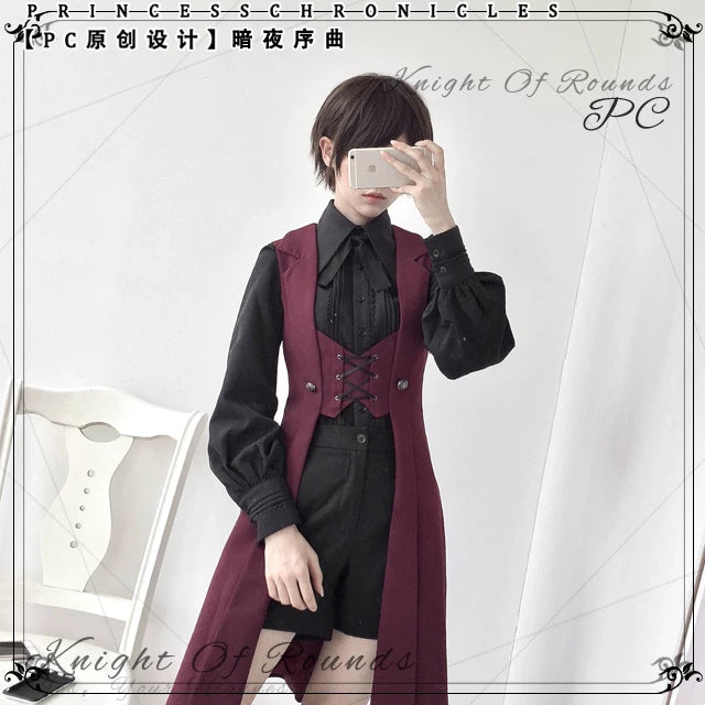 Princess Chronicles - The Night Prelude - Black & Red Gothic Ouji Long Vest - styled outfit photograph 3