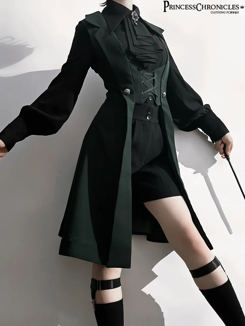 Princess Chronicles - The Night Prelude - Green - Fitted Gothic Ouji Long Vest - styled outfit photograph 1