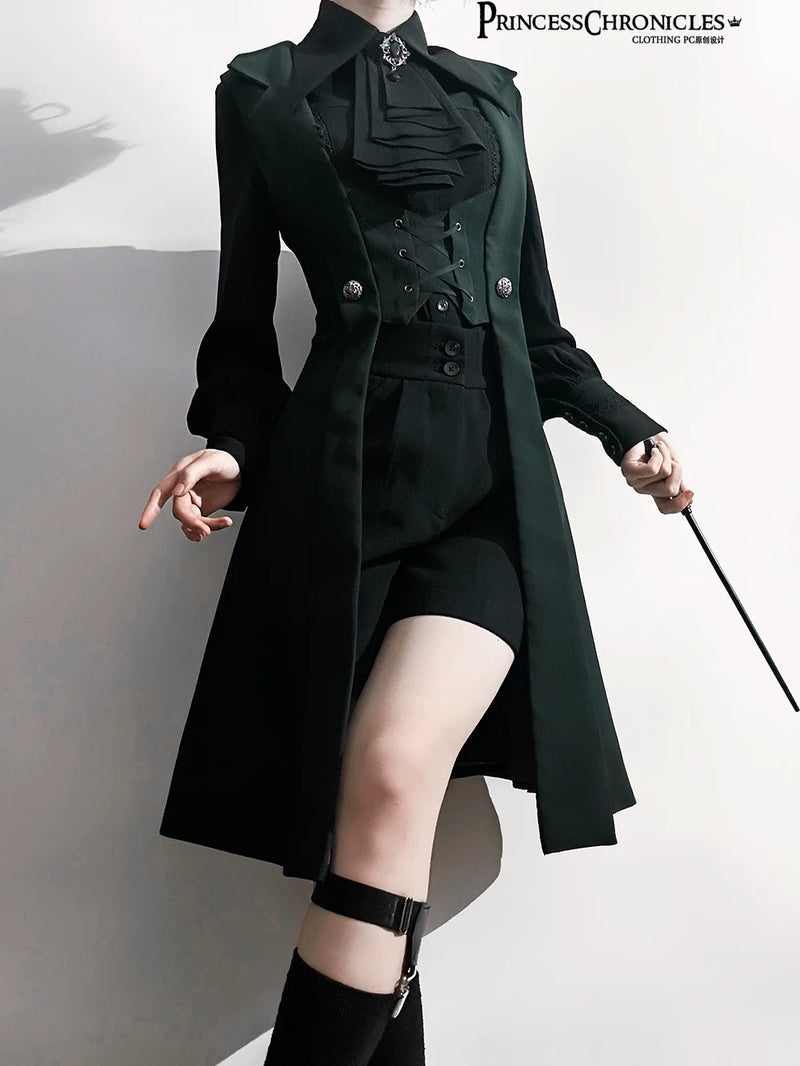 Princess Chronicles - The Night Prelude - Green - Fitted Gothic Ouji Long Vest - product photograph 3