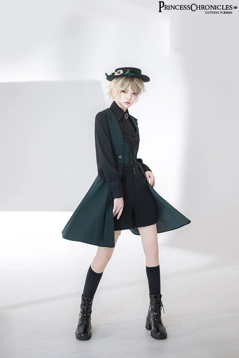 Princess Chronicles - The Night Prelude - Green - Fitted Gothic Ouji Long Vest - styled outfit photograph 4