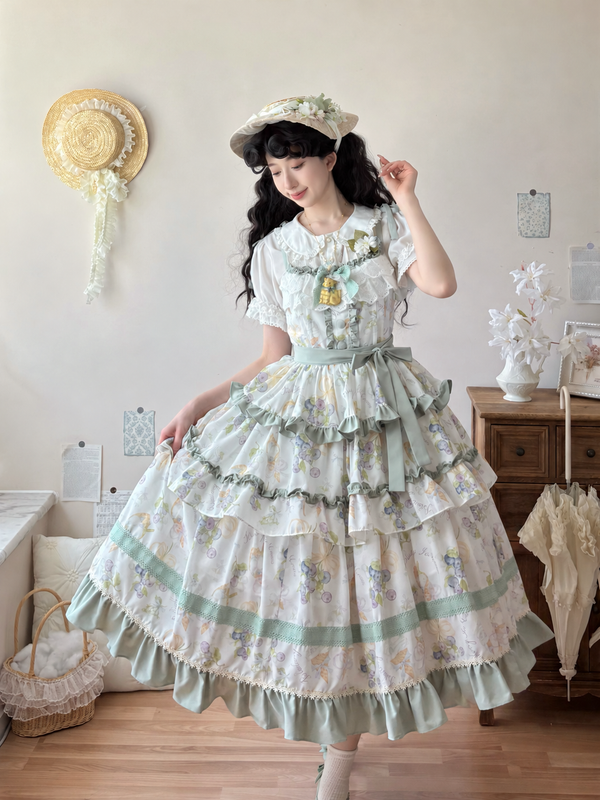 Blueberry Midsummer JSK with grass-green trim - full model view