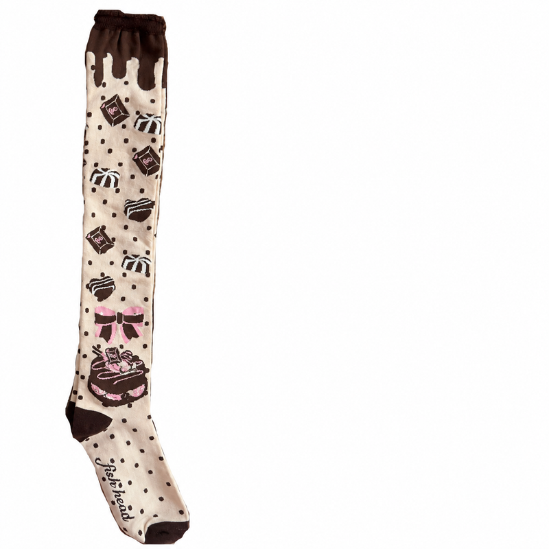 Qiaoqiao Cake socks — Raw chocolate over-knee