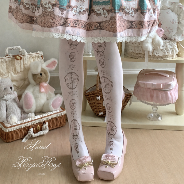 roji roji Dream Horse printed velvet tights in light pink