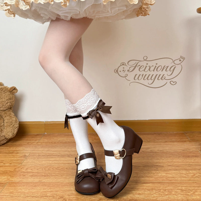Chubby Bear Tales - Ribbon Charm - White Socks with Side Bows - coffee bow original supplier photograph