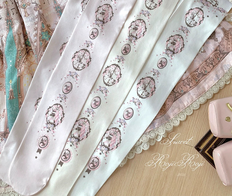 RojiRoji - Dream Horse - Printed Velvet Tights with Framed Motifs - original supplier photograph