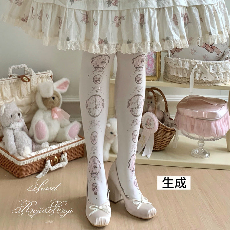 RojiRoji - Dream Horse - Printed Velvet Tights with Framed Motifs — produced color — original supplier photograph