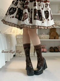 RojiRoji - Afternoon Cocoa - Cotton Mid-Calf Socks with Chocolate Graphics - Cocoa brown / In stock