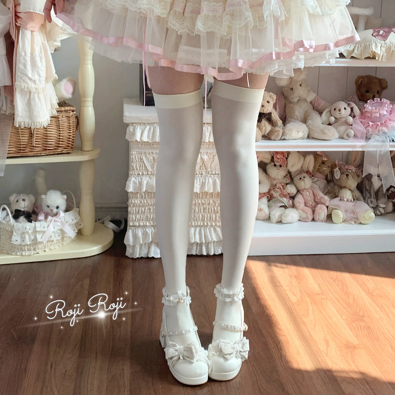 80D milky white over-the-knee socks, upgraded anti-slip / One Size - original supplier photograph