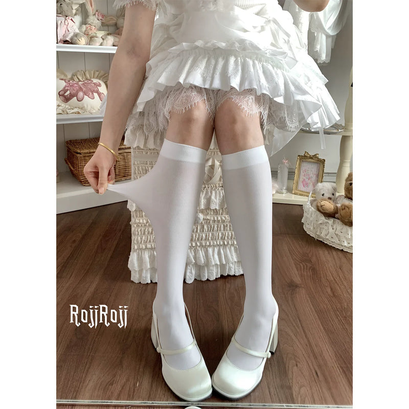 80d white mid-calf socks, opaque / Velvet, skin-friendly, breathable, good elasticity - original supplier photograph