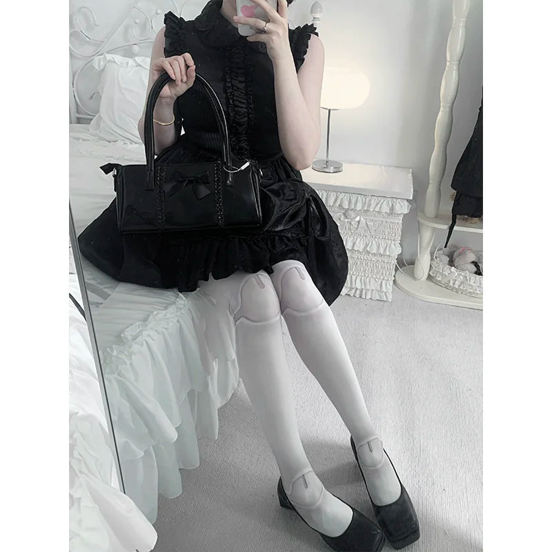 Black-gray velvet tights, opaque / Height 150～170 - original supplier photograph