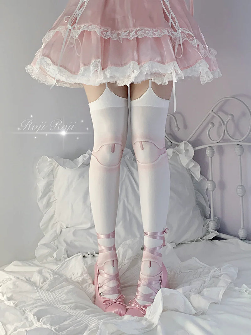 Pink velvet suspender over-the-knee socks / Height 150～170 - original supplier photograph
