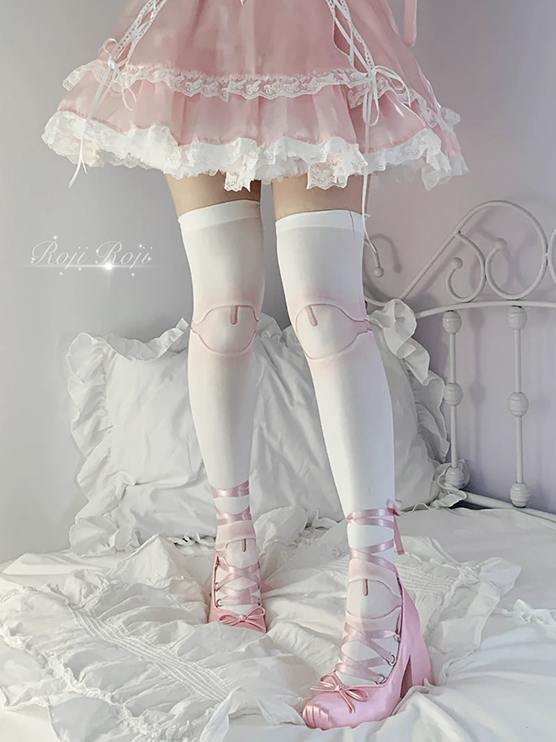 Pink velvet over-the-knee socks, non-suspender / Height 150～170 - original supplier photograph