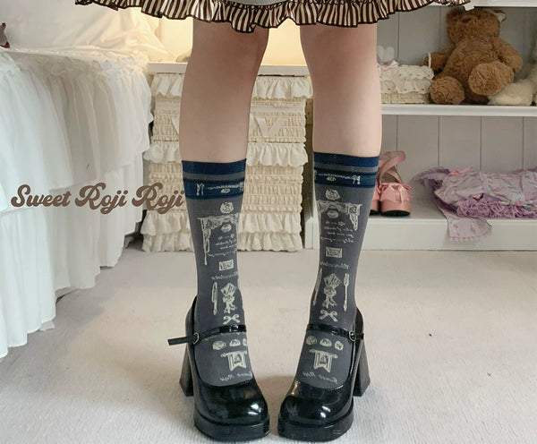 RojiRoji — Afternoon Cocoa — Cotton Mid-Calf Socks with Chocolate Graphics