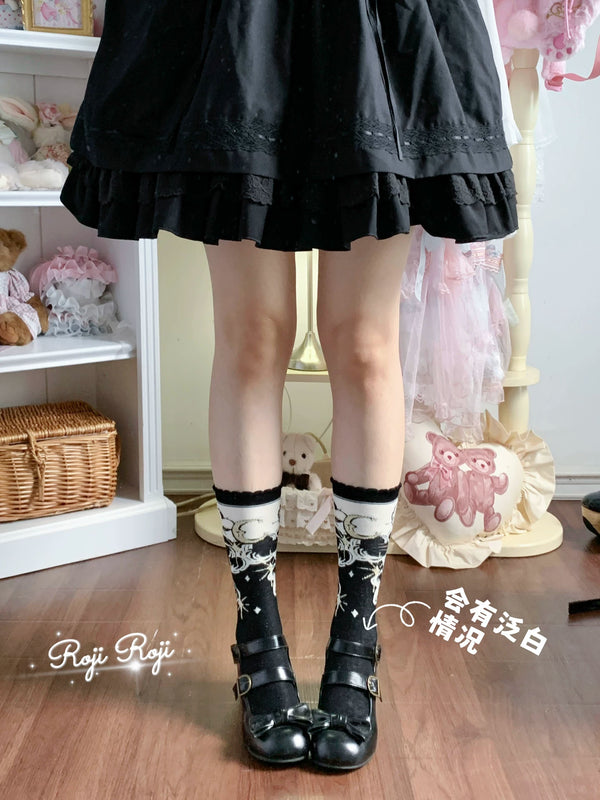 RojiRoji — Star Moon — Mid-Calf Socks with Star-and-Moon Motif
