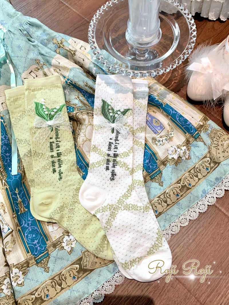 RojiRoji — Lily of the Valley — Pure-Cotton Short Socks with Bow Detail