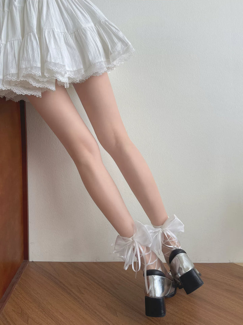 WAGUIR — Crystal Dream — Sheer Short Socks with Ankle Bow