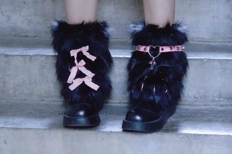 Black and Pink Faux Fur Leg Warmers by Strange Sugar - product view 4