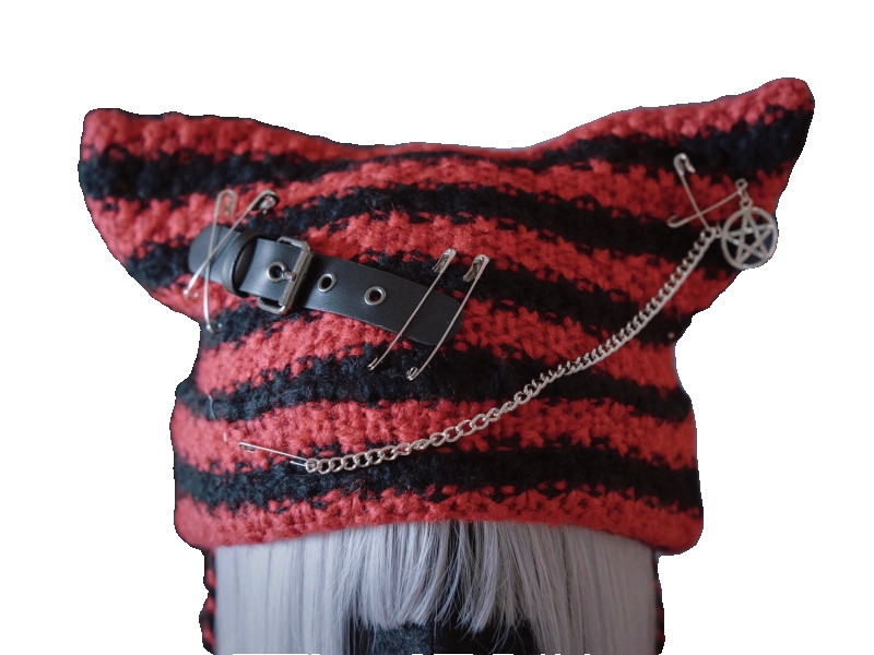 Black and Red Striped Cat Ear Knit Hat by Strange Sugar - product view 5