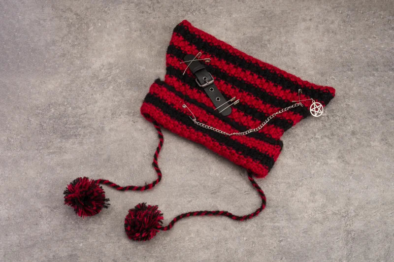 Black and Red Striped Cat Ear Knit Hat by Strange Sugar - product view 6