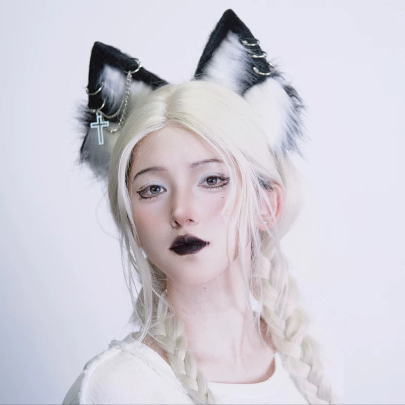 Black and White Wolf Ear Headband by Strange Sugar - product view 4