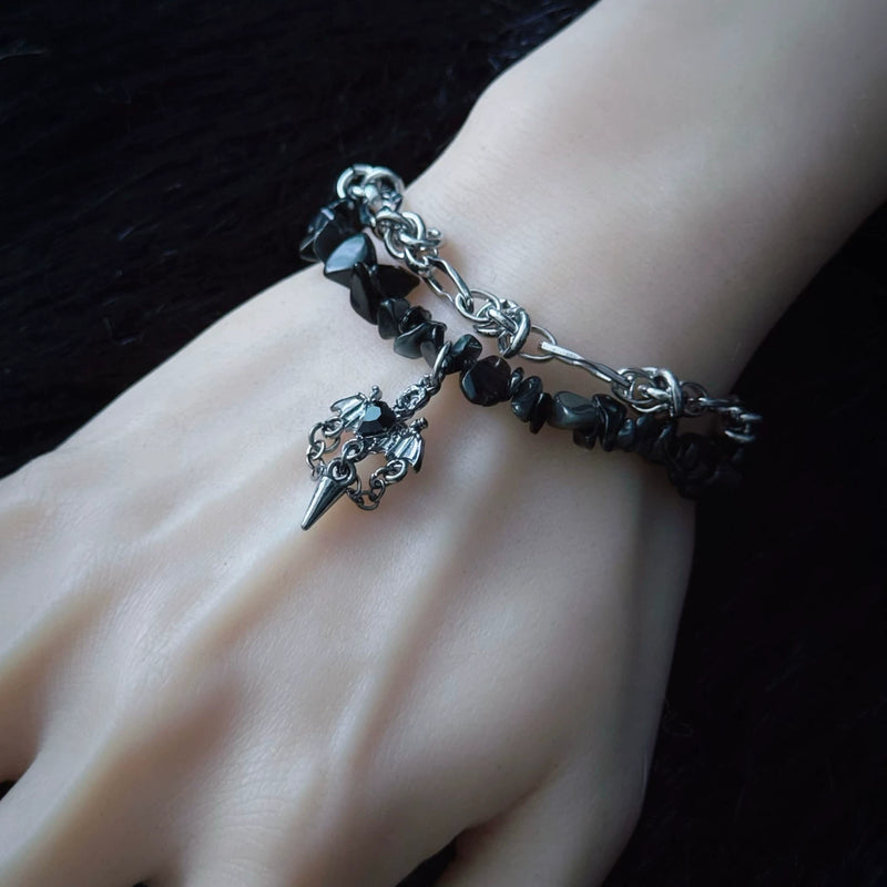 Black Bat and Cross Double Layer Bracelet by Strange Sugar - product view 4