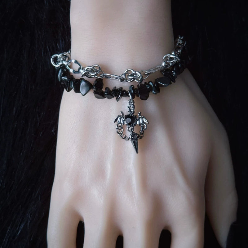 Black Bat and Cross Double Layer Bracelet by Strange Sugar - product view 6