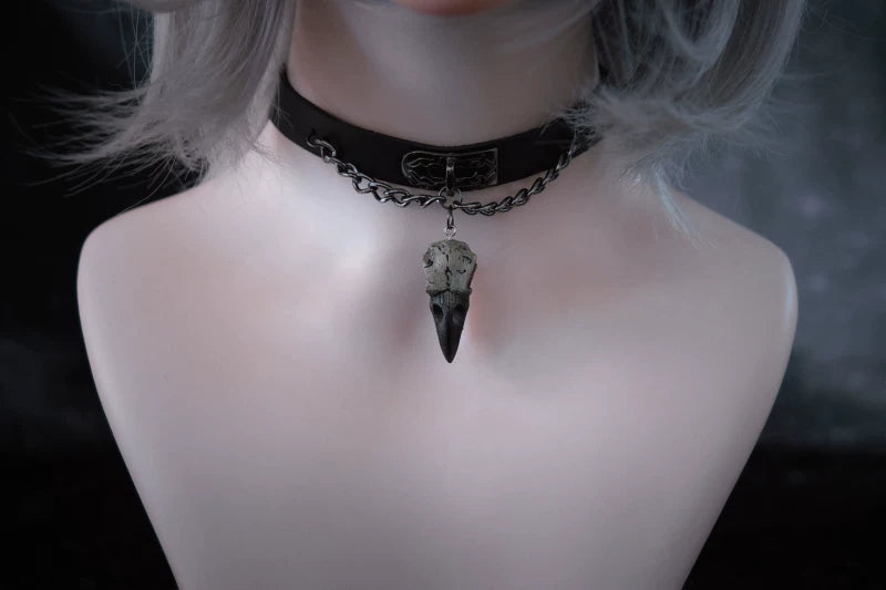Black Bird Skull Chain Faux Leather Choker by Strange Sugar - product view 3