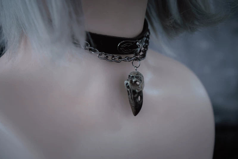 Black Bird Skull Chain Faux Leather Choker by Strange Sugar - product view 5