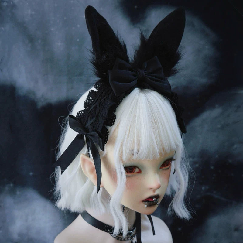 Black Bunny Ear Oversized Bow Headdress by Strange Sugar - product view 4