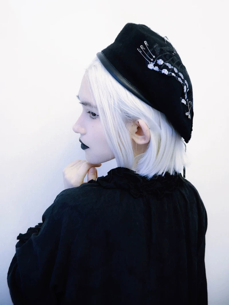 Black Butterfly Embroidered Beret by Strange Sugar - product view 3