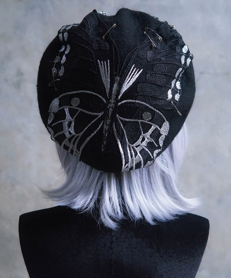 Black Butterfly Embroidered Beret by Strange Sugar - product view 5