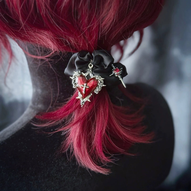 Black Devil Heart Cross Charm Scrunchies by Strange Sugar - product view 3