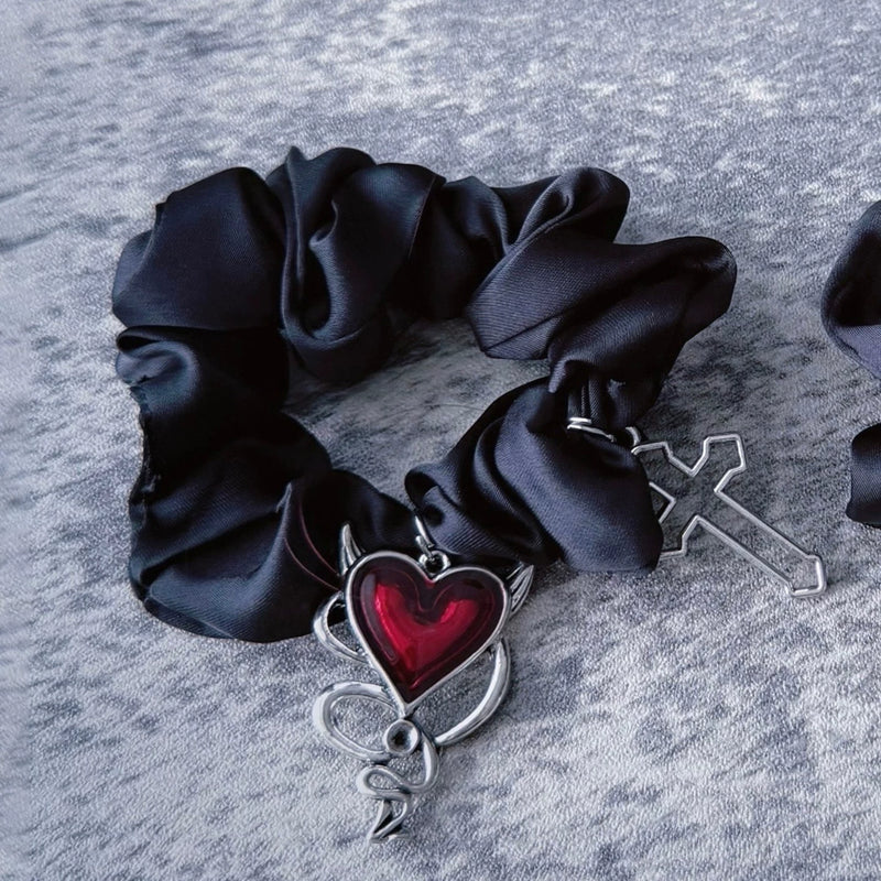 Black Devil Heart Cross Charm Scrunchies by Strange Sugar - product view 5