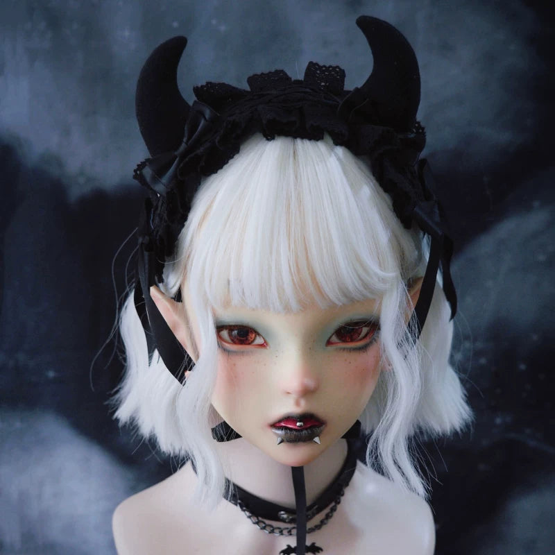 Black Devil Horn Ribbon Lace Headdress by Strange Sugar - product view 3