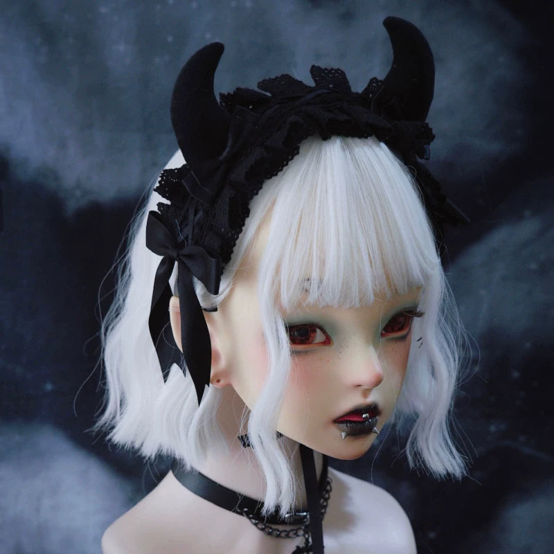 Black Devil Horn Ribbon Lace Headdress by Strange Sugar - product view 4