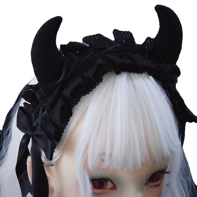 Black Devil Horn Ribbon Lace Headdress by Strange Sugar - product view 5