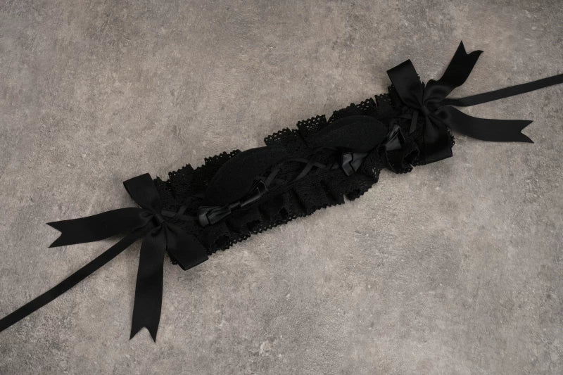 Black Devil Horn Ribbon Lace Headdress by Strange Sugar - product view 6