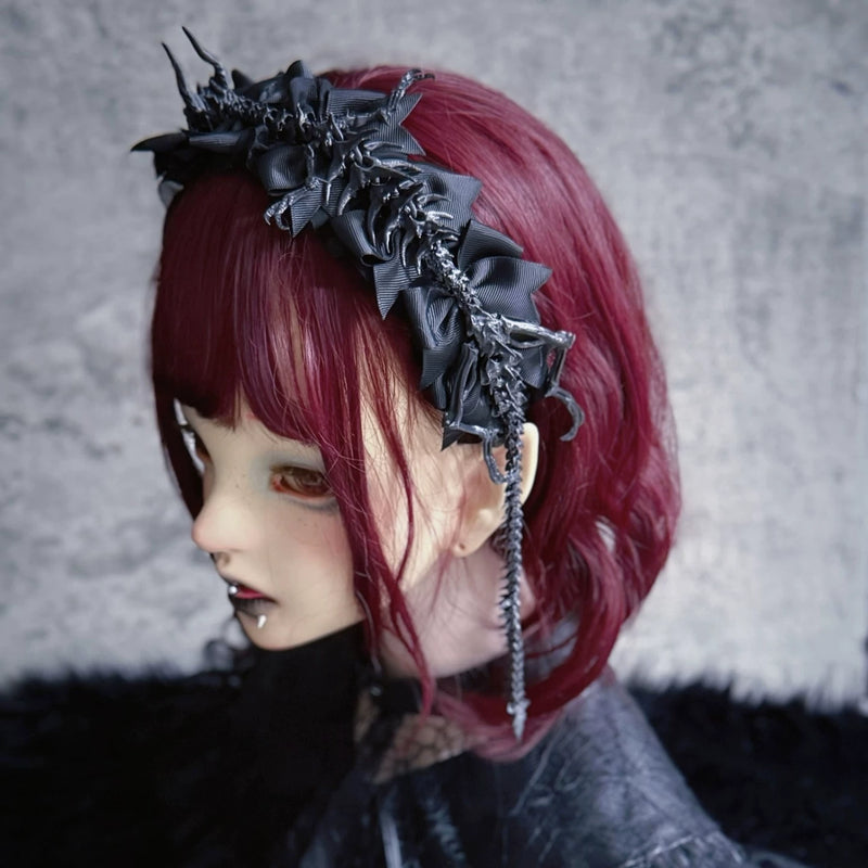 Black Dragon Skeleton Bow Headband by Strange Sugar - product view 3