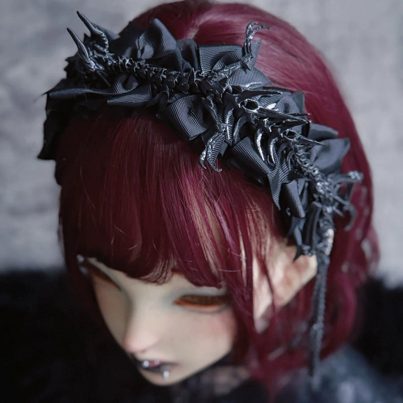 Black Dragon Skeleton Bow Headband by Strange Sugar - product view 4